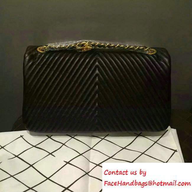 Chanel Chevron Quilting Classic Flap Bag Black 2016 - Click Image to Close