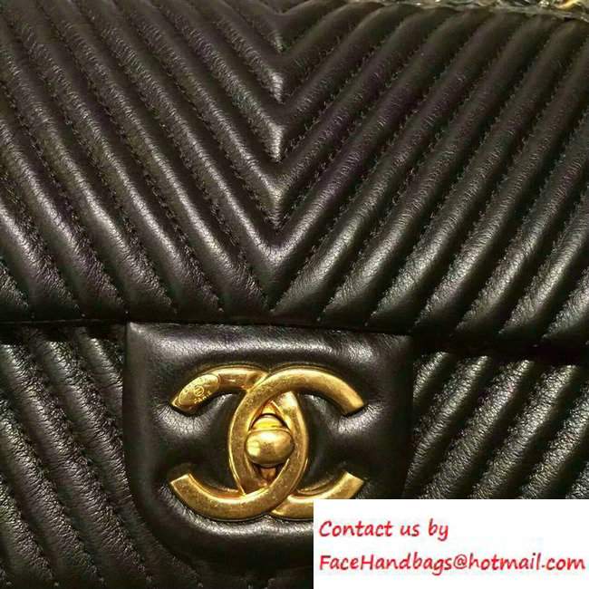 Chanel Chevron Quilting Classic Flap Bag Black 2016