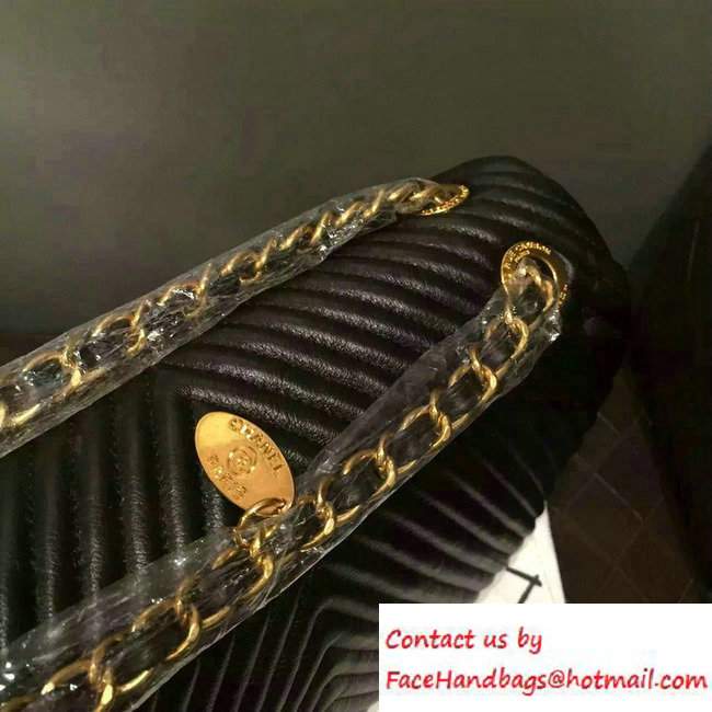 Chanel Chevron Quilting Classic Flap Bag Black 2016