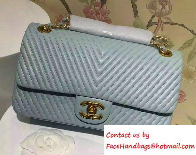 Chanel Chevron Quilting Classic Flap Bag Blue 2016 - Click Image to Close
