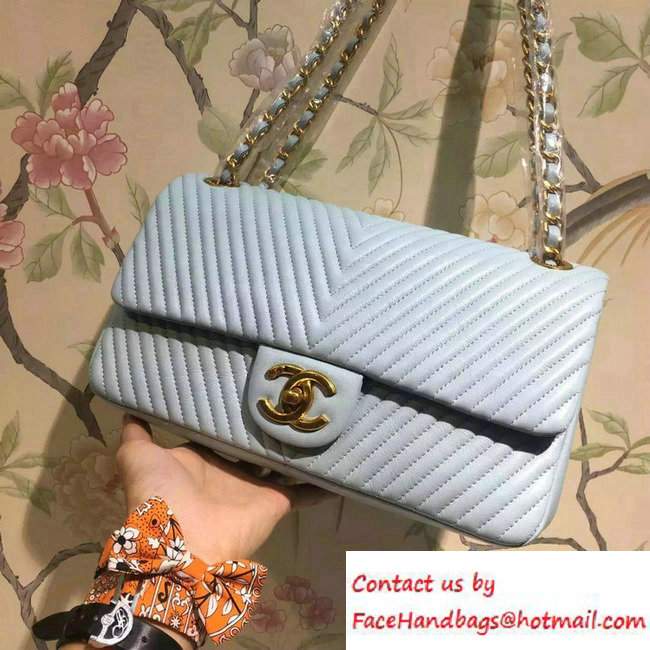 Chanel Chevron Quilting Classic Flap Bag Blue 2016 - Click Image to Close