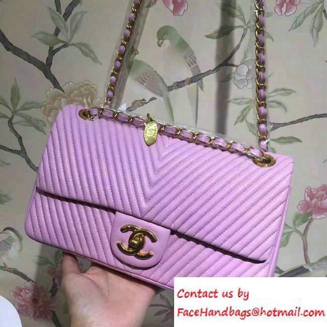 Chanel Chevron Quilting Classic Flap Bag Pink 2016 - Click Image to Close