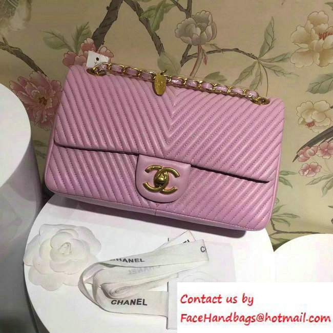 Chanel Chevron Quilting Classic Flap Bag Pink 2016 - Click Image to Close