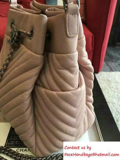 Chanel Deer Leather Chevron Drawstring Bag A91273 Pink 2016 - Click Image to Close