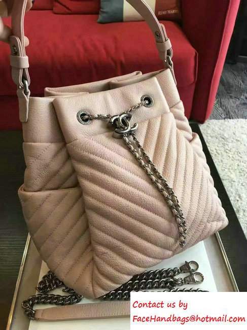 Chanel Deer Leather Chevron Drawstring Bag A91273 Pink 2016