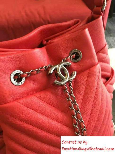 Chanel Deer Leather Chevron Drawstring Bag A91273 Red 2016