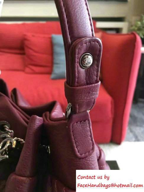 Chanel Deer Leather Chevron Drawstring Bag A91277 Burgundy 2016