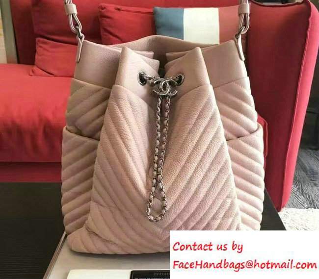 Chanel Deer Leather Chevron Drawstring Bag A91277 Pink 2016 - Click Image to Close
