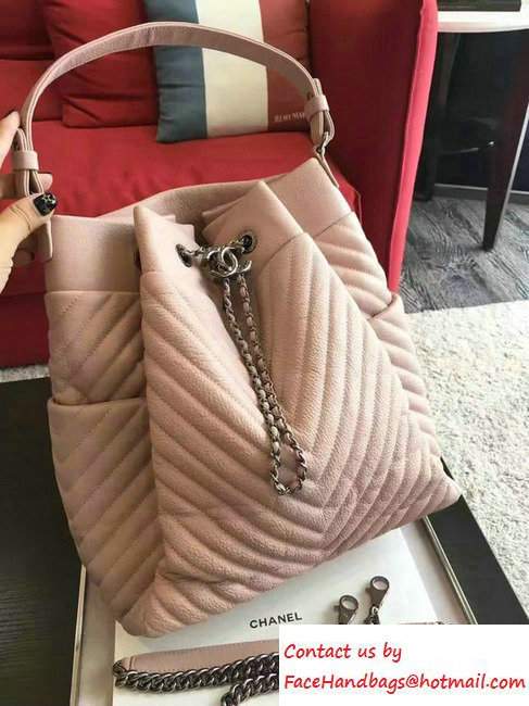 Chanel Deer Leather Chevron Drawstring Bag A91277 Pink 2016