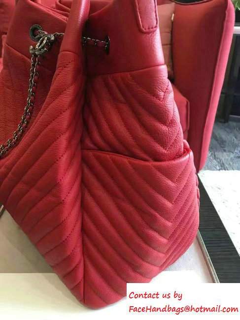 Chanel Deer Leather Chevron Drawstring Bag A91277 Red 2016 - Click Image to Close