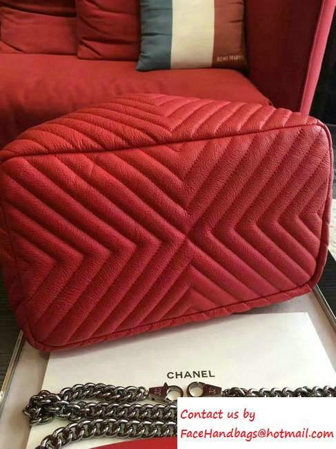 Chanel Deer Leather Chevron Drawstring Bag A91277 Red 2016