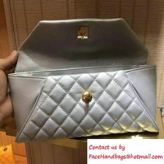 Chanel Goatskin Clutch Bag A98558 Metallic Silver 2016