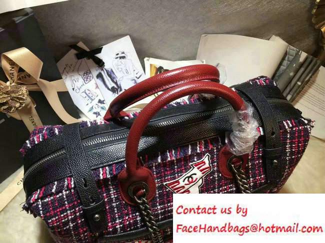 Chanel Grained Calfskin Tweed and Crests Bowling Bag A93310 Red 2016 - Click Image to Close