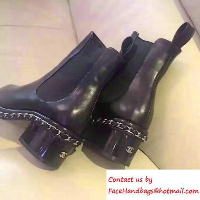 Chanel Heel 4cm Chain Around Short Boots Black 2016