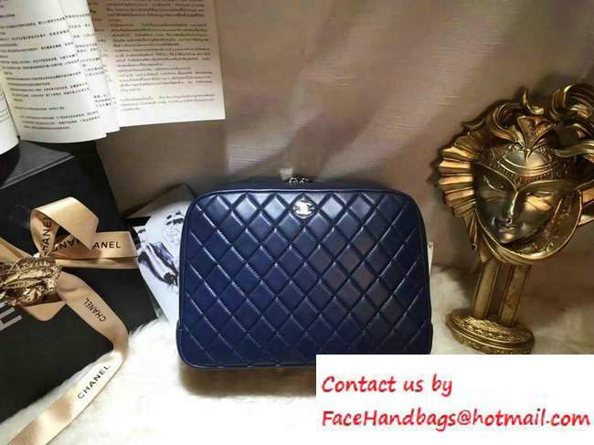 Chanel Lambskin Cosmetic Pouch Large Bag Navy Blue 2016