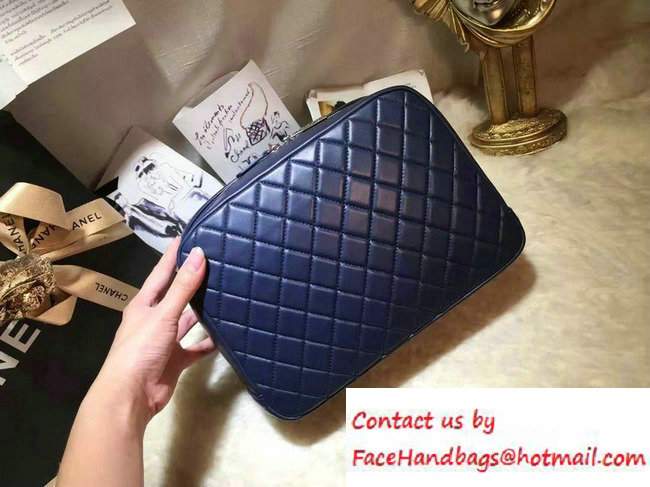Chanel Lambskin Cosmetic Pouch Large Bag Navy Blue 2016 - Click Image to Close