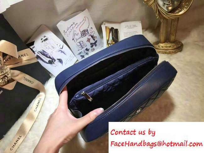 Chanel Lambskin Cosmetic Pouch Large Bag Navy Blue 2016 - Click Image to Close