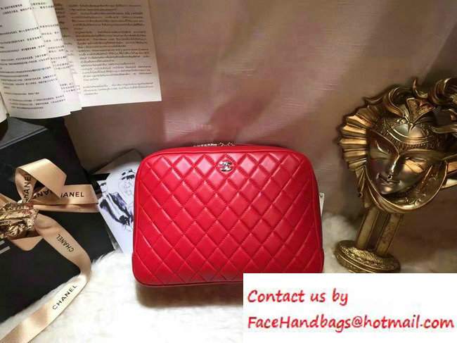 Chanel Lambskin Cosmetic Pouch Large Bag Red 2016 - Click Image to Close