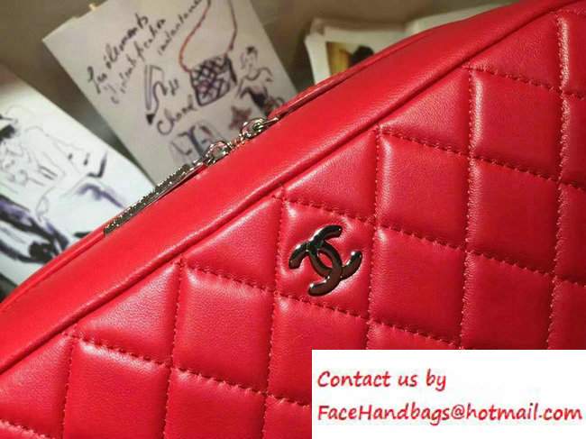 Chanel Lambskin Cosmetic Pouch Large Bag Red 2016