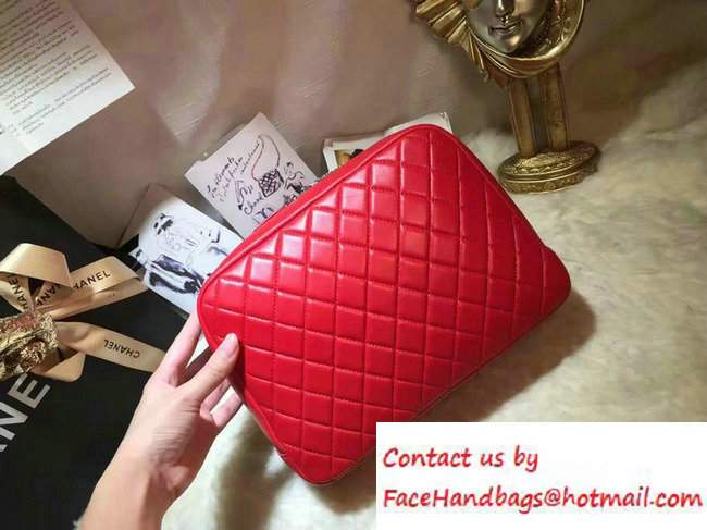 Chanel Lambskin Cosmetic Pouch Large Bag Red 2016
