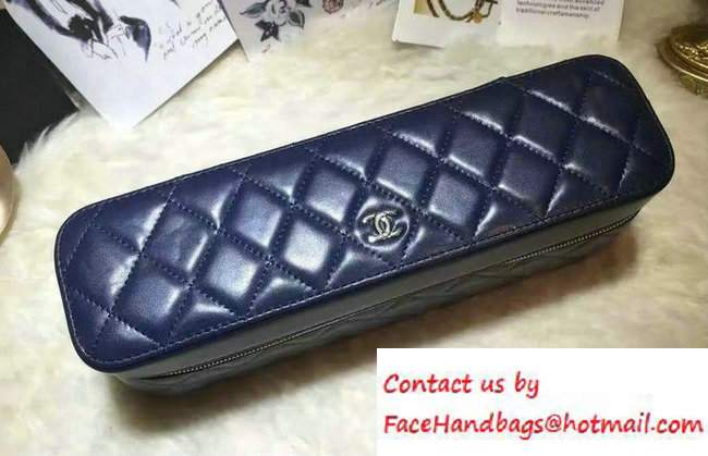 Chanel Lambskin Cosmetic Pouch Long Bag Navy Blue 2016 - Click Image to Close