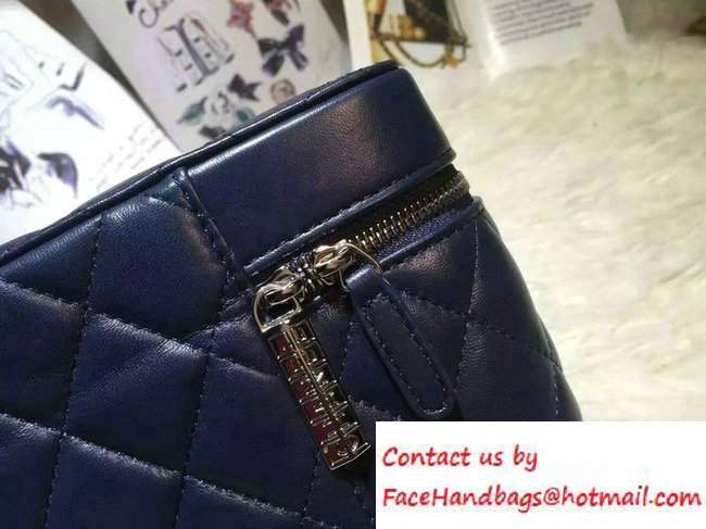 Chanel Lambskin Cosmetic Pouch Long Bag Navy Blue 2016