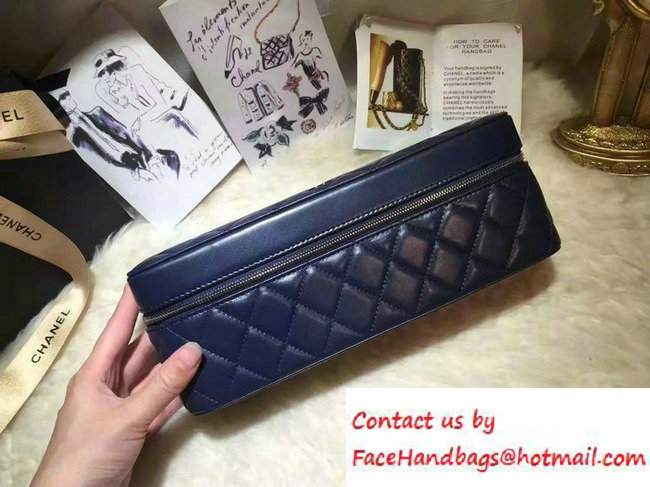 Chanel Lambskin Cosmetic Pouch Long Bag Navy Blue 2016