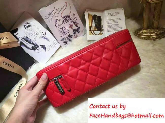 Chanel Lambskin Cosmetic Pouch Long Bag Red 2016
