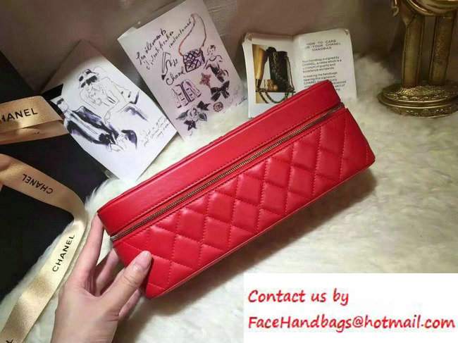 Chanel Lambskin Cosmetic Pouch Long Bag Red 2016