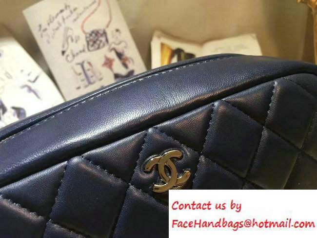 Chanel Lambskin Cosmetic Pouch Medium Bag A80910 Navy Blue 2016 - Click Image to Close
