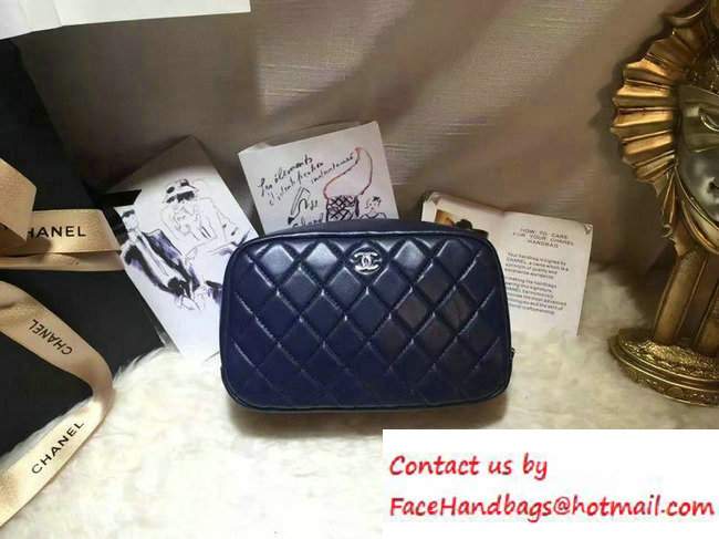 Chanel Lambskin Cosmetic Pouch Medium Bag A80910 Navy Blue 2016 - Click Image to Close