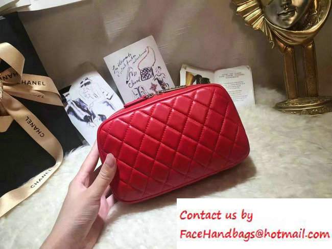 Chanel Lambskin Cosmetic Pouch Medium Bag A80910 Red 2016