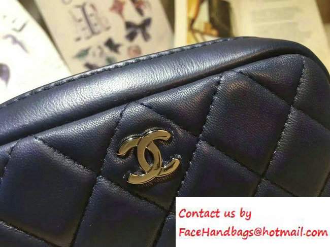 Chanel Lambskin Cosmetic Pouch Small Bag A80909 Navy Blue 2016 - Click Image to Close