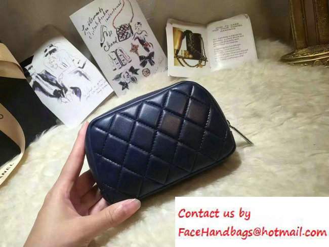 Chanel Lambskin Cosmetic Pouch Small Bag A80909 Navy Blue 2016 - Click Image to Close