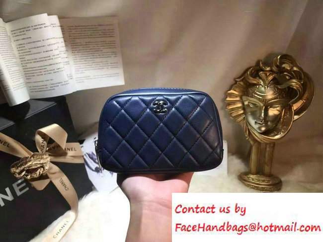 Chanel Lambskin Cosmetic Pouch Small Bag A80909 Navy Blue 2016
