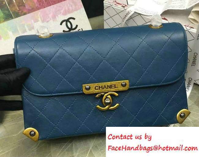 Chanel Lambskin Golden CC Logo Flap Bag A93515 Blue 2016