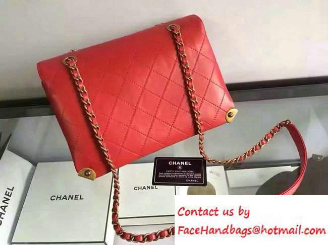 Chanel Lambskin Golden CC Logo Flap Bag A93515 Red 2016