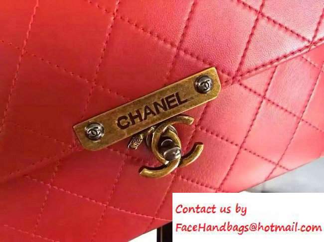 Chanel Lambskin Golden CC Logo Flap Bag A93515 Red 2016 - Click Image to Close