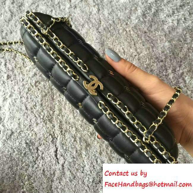 Chanel Lambskin/Light Gold Metal CC Logo Chain Evening Bag A94403 Black 2016