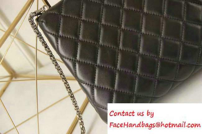 Chanel Lambskin/Ruthenium Metal Kiss-Lock Cosmetic Shoulder Medium Bag A93453 Black 2016