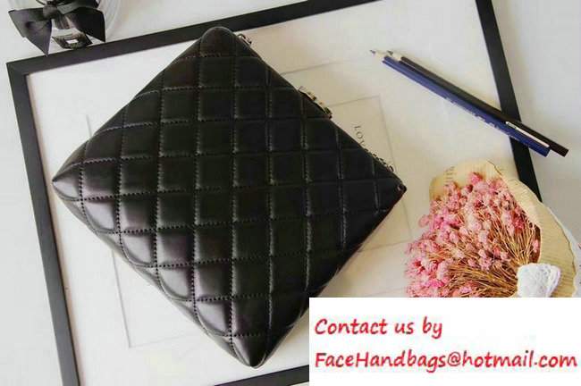 Chanel Lambskin/Ruthenium Metal Kiss-Lock Cosmetic Shoulder Medium Bag A93453 Black 2016