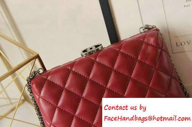 Chanel Lambskin/Ruthenium Metal Kiss-Lock Cosmetic Shoulder Medium Bag A93453 Date Red 2016