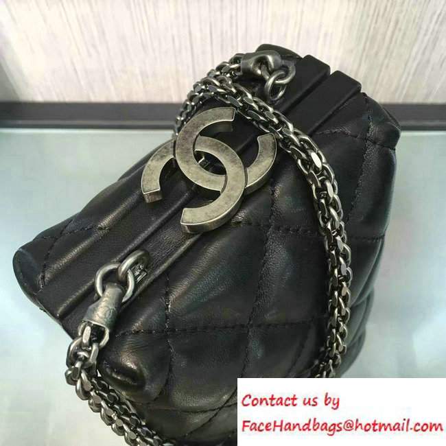 Chanel Lambskin/Ruthenium Metal Kiss-Lock Cosmetic Shoulder Small Bag A93455 Black 2016