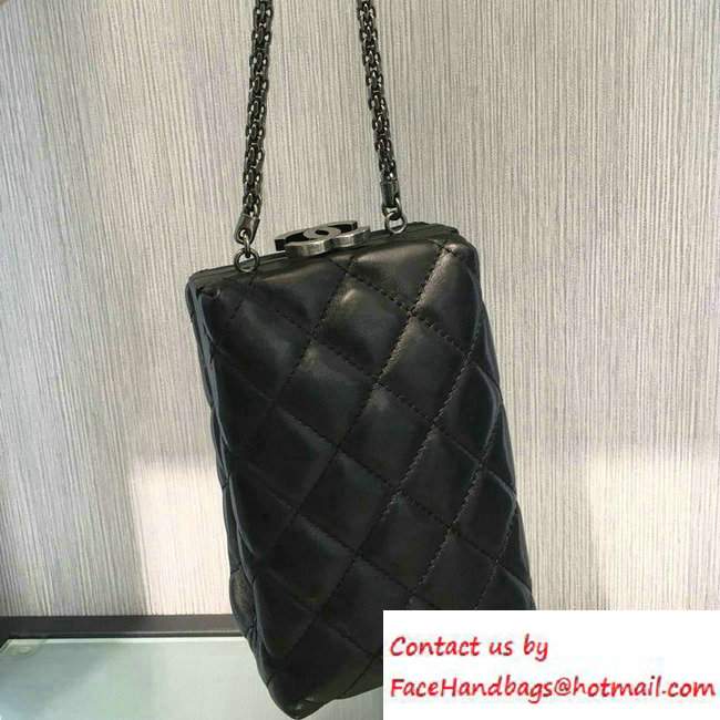 Chanel Lambskin/Ruthenium Metal Kiss-Lock Cosmetic Shoulder Small Bag A93455 Black 2016