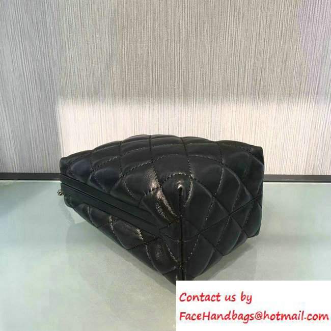 Chanel Lambskin/Ruthenium Metal Kiss-Lock Cosmetic Shoulder Small Bag A93455 Black 2016 - Click Image to Close