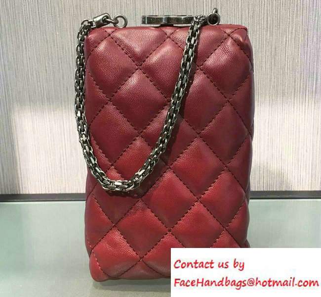 Chanel Lambskin/Ruthenium Metal Kiss-Lock Cosmetic Shoulder Small Bag A93455 Date Red 2016 - Click Image to Close
