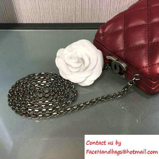 Chanel Lambskin/Ruthenium Metal Kiss-Lock Cosmetic Shoulder Small Bag A93455 Date Red 2016