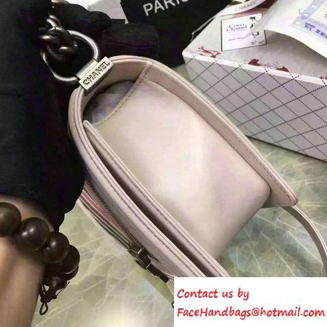 Chanel Large Stitch Chevron Lizard Pattern Calfskin Boy Flap Medium Bag Nude Pink/Multicolor 2016