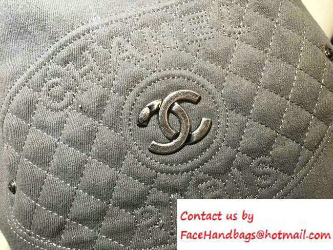 Chanel Logo Printed CC Drawstring Bucket Bag Washed Denim Gray 2016