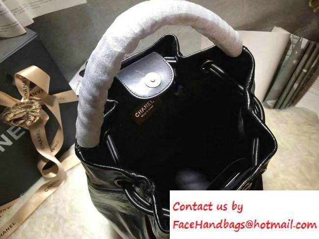 Chanel Logo Printed CC Drawstring Bucket Bag Wax Leather Black 2016 - Click Image to Close